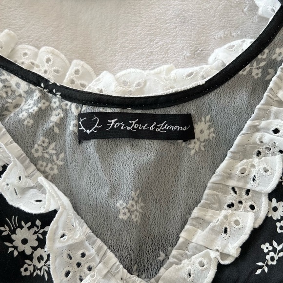 For Love & Lemons Sample Black Floral Open Front V-Neck Midi Dress - Picture 3 of 11